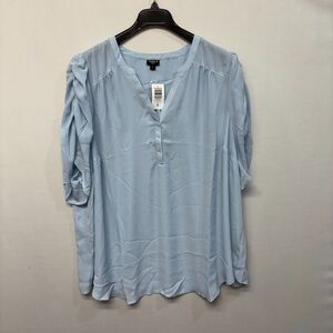 NWT Torrid Harper Short Sleeve Ruched Blouse Top Shirt 5X (28) Blue C002 -30